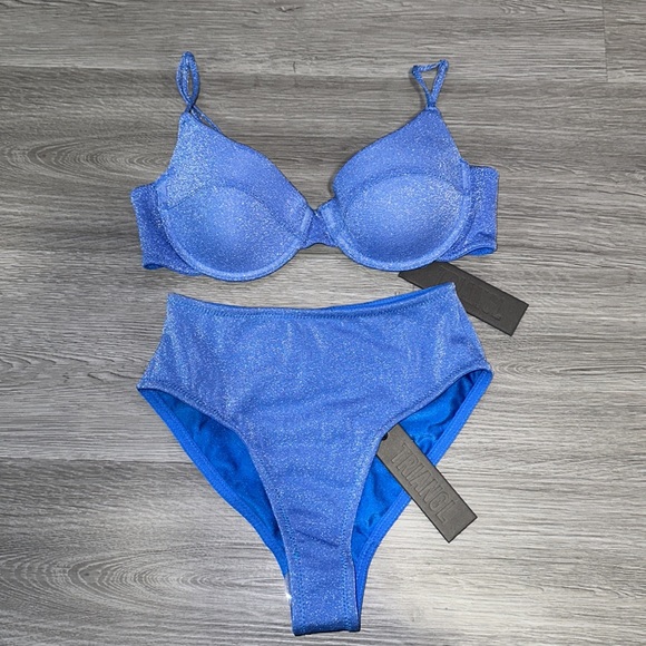 Blue sparkle swimsuit set with bag. - Picture 2 of 13